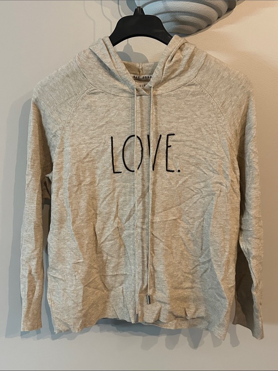 Rae Dunn Tops - Rae Dunn cream-colored lightweight hoodie featuring signature "LOVE” words.